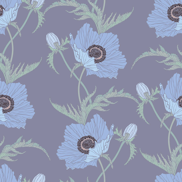 Seamless pattern with poppy flowers - Vector, imagen