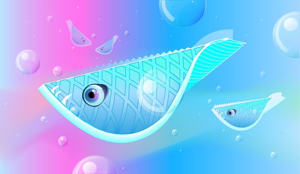 The flight of fishes floats on the sea. A vector illustration - Vector, Image