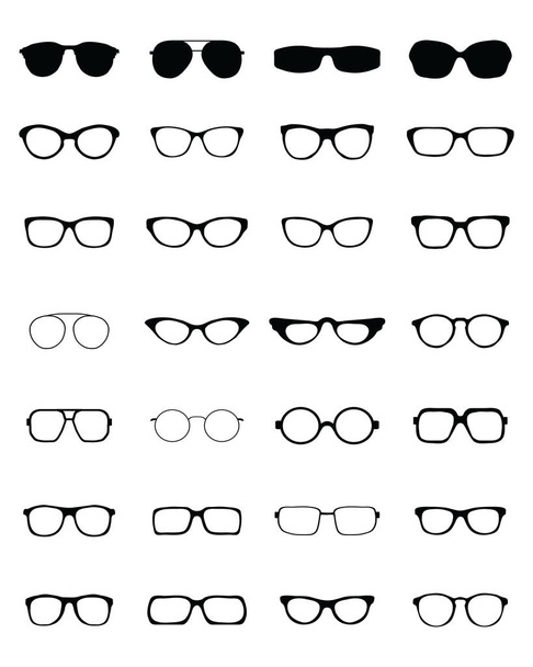 Zwarte silhouetten van verschillende brillen op een witte achtergrond - Vector, afbeelding