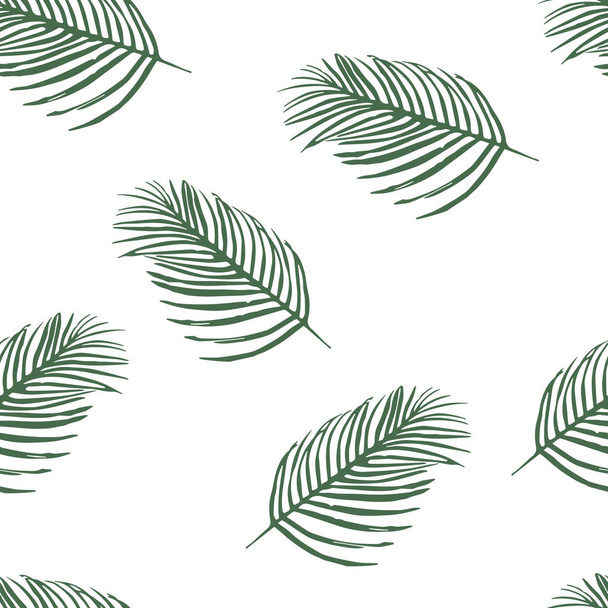 Green palm tree leaves silhouette on white background. Raster seamless pattern, background with tropical plants. - Foto, Imagem
