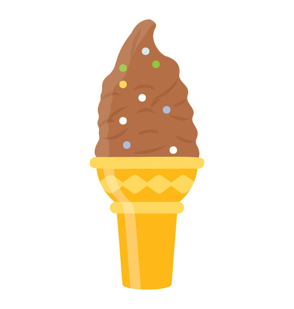 A waffle having chocolate ice cream and sprinkles on it depicting ice cream cone  - Vector, imagen