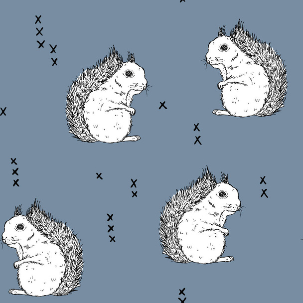 Vector seamless pattern of scandinavian hand drawn baby squirrel - Vector, Image