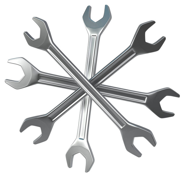 Spanner cross four, 3d illustration, horizontal, isolated, over white - Photo, Image