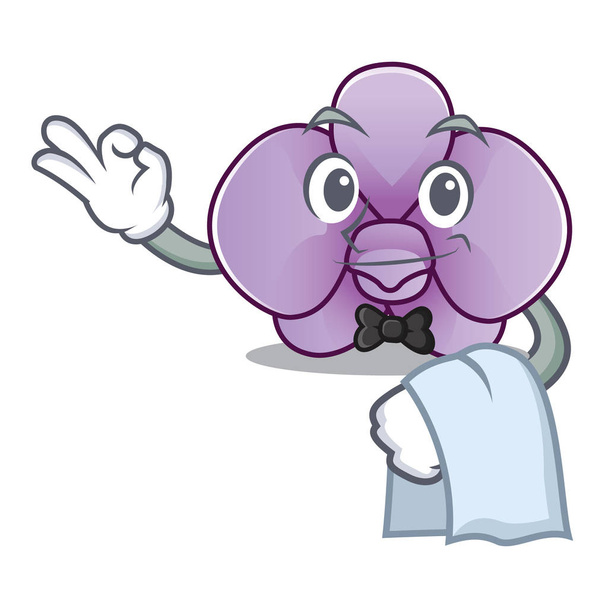 Waiter orchid flower mascot cartoon - Vektör, Görsel