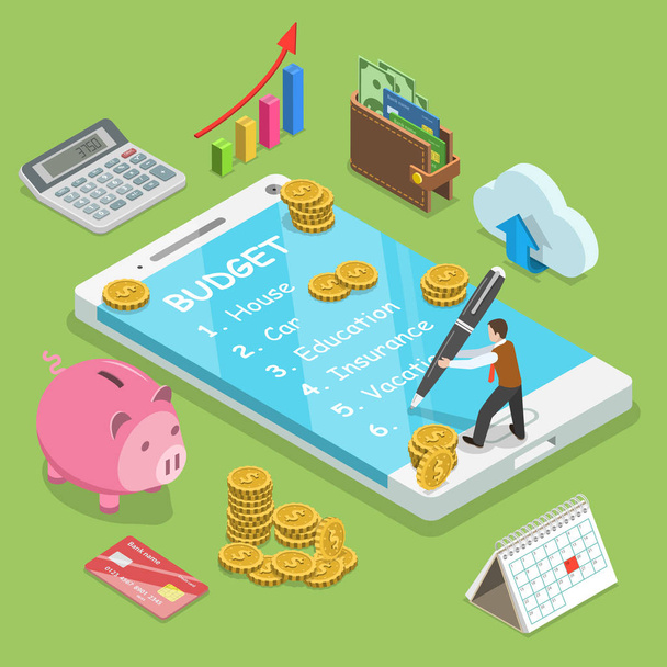 Online family budget flat isometric vector concept - Vector, Image