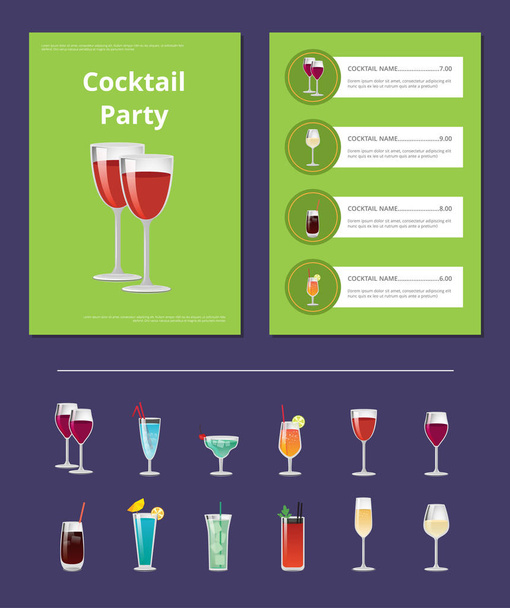 Cocktail Party Menu List Cocktail Price Ingredient - Vector, Image