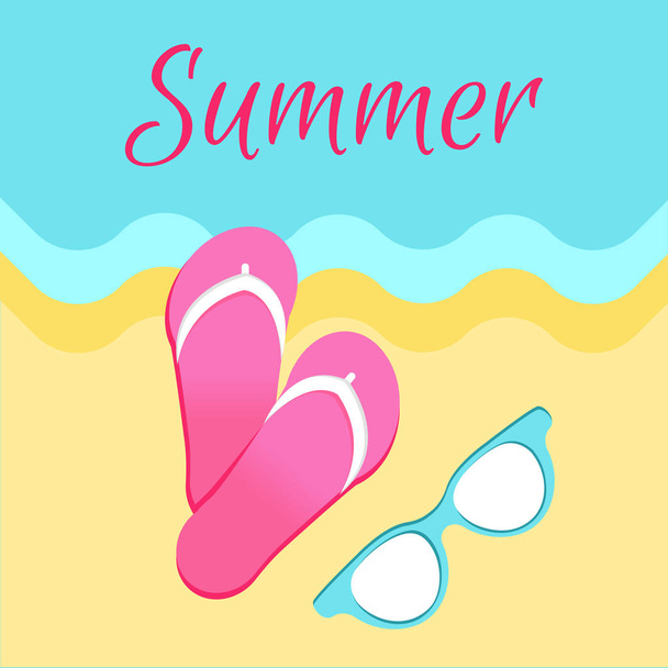 Hot Summer Poster with Slide Sandals Flip-Flops - Διάνυσμα, εικόνα
