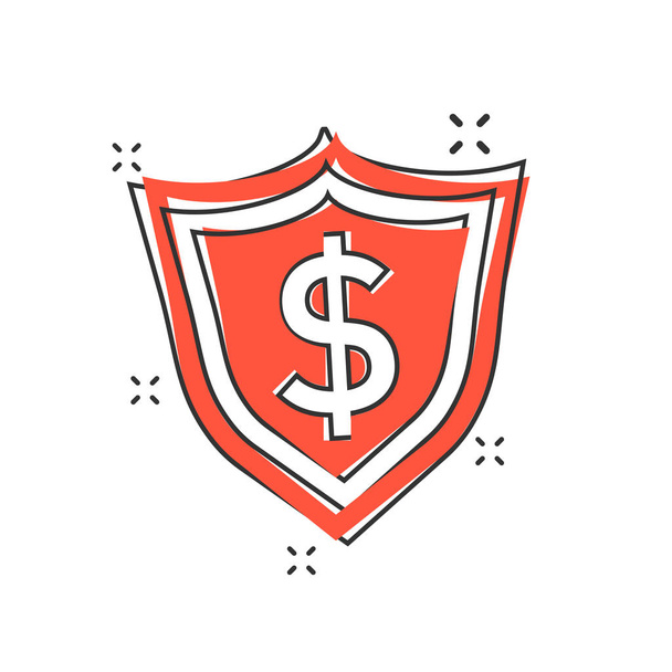 Vector cartoon schild met geld pictogram in stripstijl. Schildteken illustratie pictogram. Dollar business splash effect concept. - Vector, afbeelding