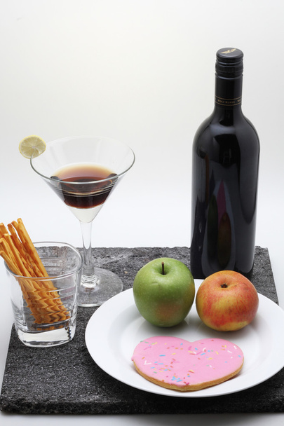 red wine, apples, and biscuit stick - Photo, Image