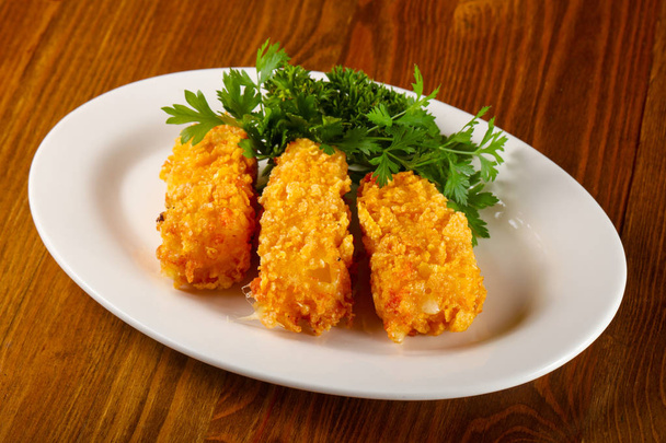 Roasted cheese sticks in white plate - Photo, Image