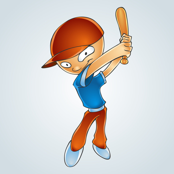 Cartoon boy playing baseball. Vector Illustration - Vetor, Imagem