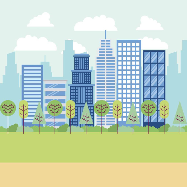 park and city buildings - Vector, Image