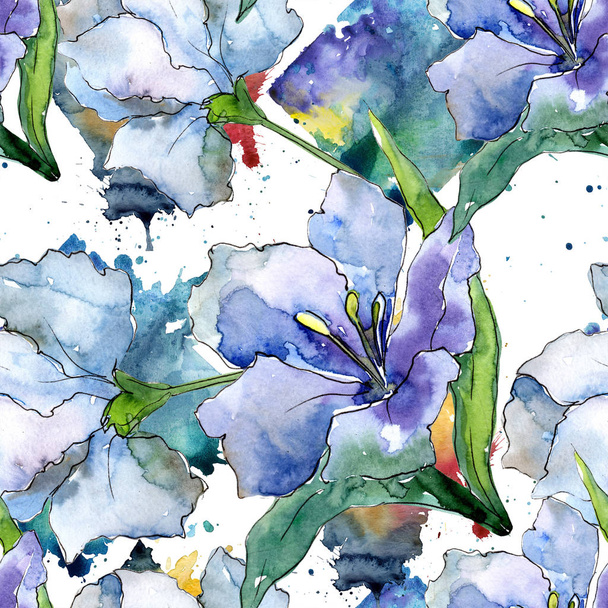 Alstroemeria paarse en blauwe bloemen. Naadloze achtergrondpatroon. Structuur behang print textuur. Aquarelle wildflower voor achtergrond, textuur, wrapper patroon, frame of rand. - Foto, afbeelding