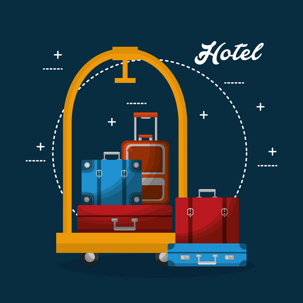 Hotel bagage wagentje stapel koffers reizen - Vector, afbeelding