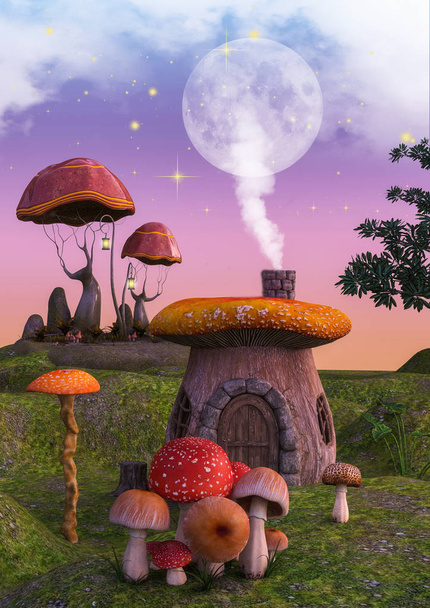 Fairytale fantasy land full of mushrooms and mushrooms houses. - Photo, Image