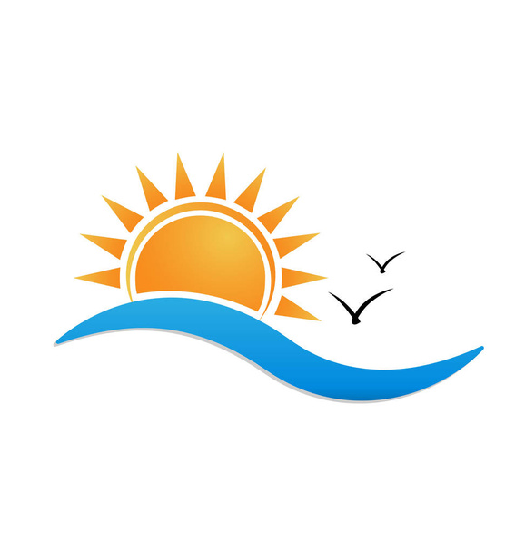 ビーチ日当たりの良い環境ロゴ ベクトル - ベクター画像