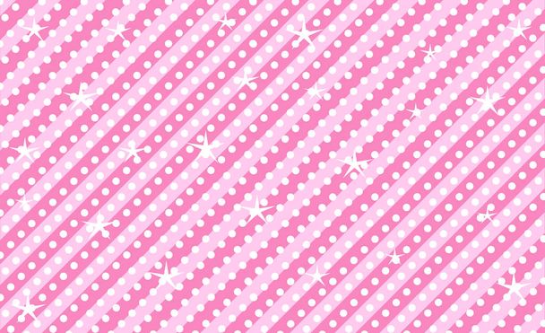 Pink vector background with stripes and polka dots. Cute rose backdrop for decoration girly party. Wrapper paper design for little princess. Beautiful light abstract pattern for kids invitation - Vector, Image