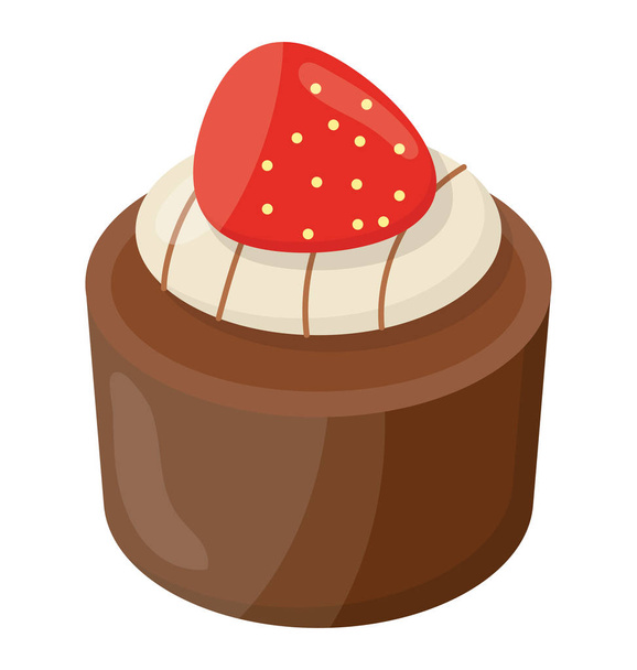 A homemade baked cupcake in chocolate flavor with strawberry on the edge  - Vektor, obrázek