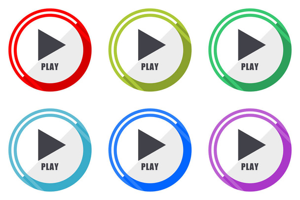 Play web vector icons, set of colorful flat round design editable internet buttons in eps 10 for webdesign and smartphone applicatios - Vettoriali, immagini