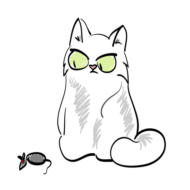 Cat with mouse - Vector, Image