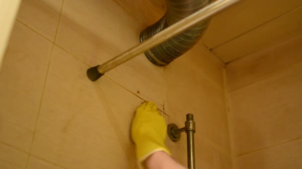 Αρσενική χέρι σφίγγοντας τις βίδες με ένα κατσαβίδι για την σχάρα διεξόδους σπίτι. - Πλάνα, βίντεο