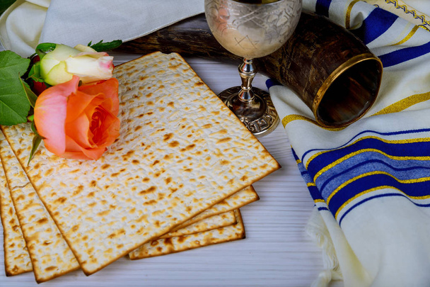 Matzo for Jewish Holiday Passover of Jewish pesah bread cuisine of Passover festival. kosher food - Photo, Image