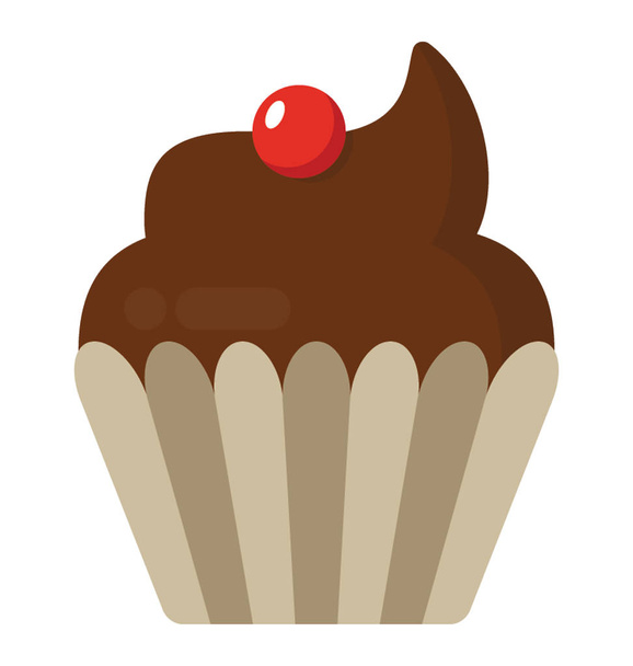 A cupcake containing chocolate and cherry on the top  - Wektor, obraz