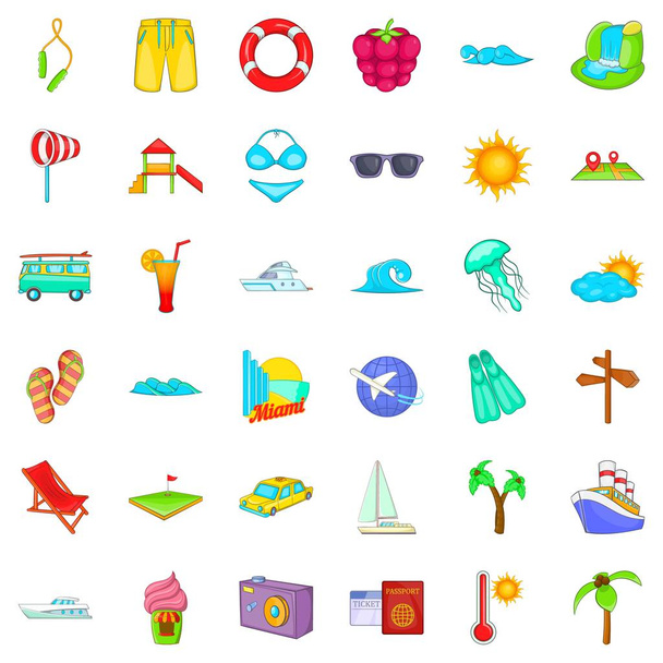 Small vacation icons set, cartoon style - Vecteur, image