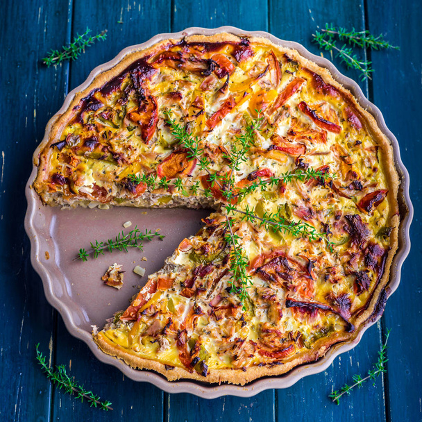Quiche Provencal decorated with thyme - Photo, Image