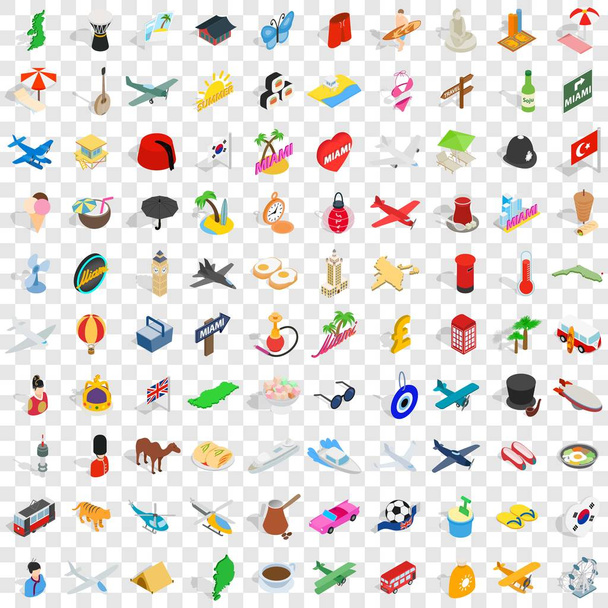 100 travel icons set, isometric 3d style - Vector, Image