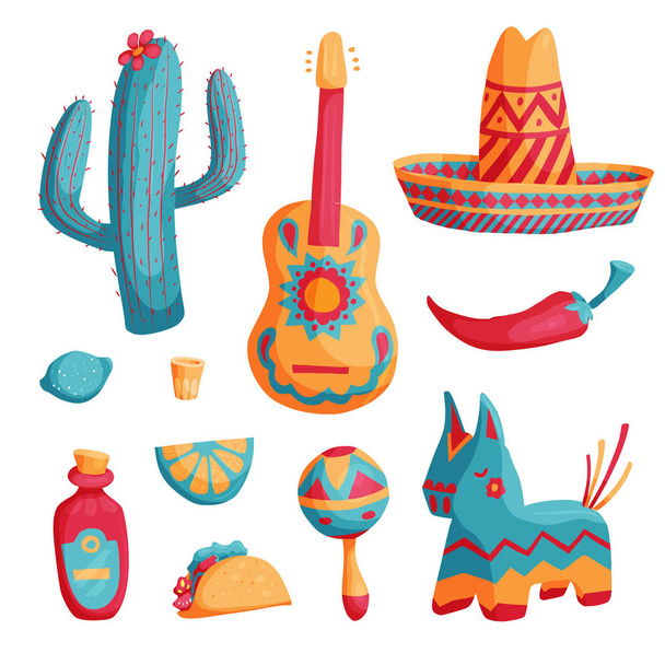 Cinco de mayo mexican illustrations set - Vektör, Görsel