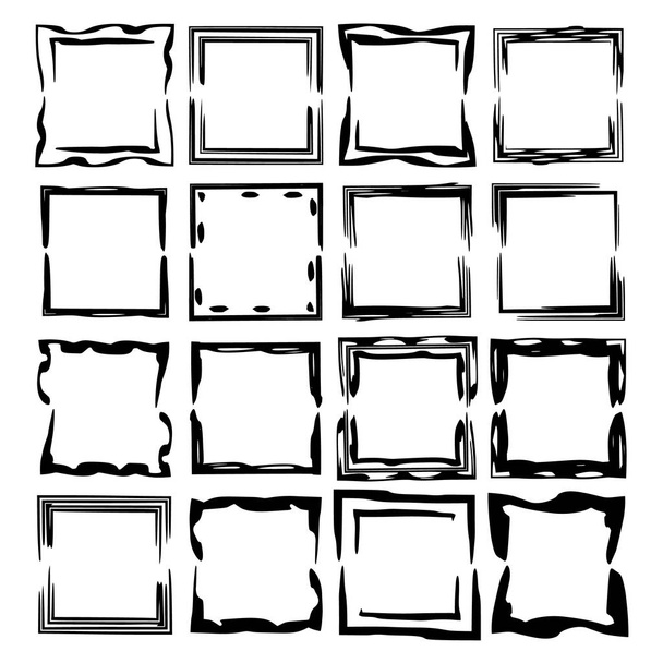 Set schwarzer rechteckiger Grunge-Rahmen. geometrische leere Grenzen. Vektorillustration.  - Vektor, Bild