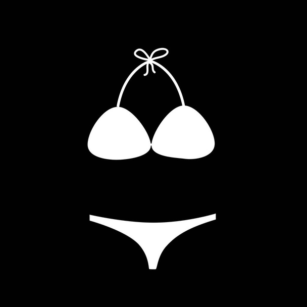 Vector white silhouette illustration of bikini swimming suit icon isolated on black background. - Vector, Image
