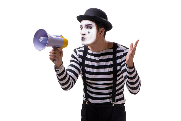 Mime with megaphone isolated on white background - Foto, Bild
