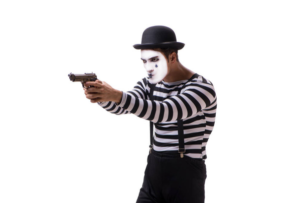 Mime avec pistolet isolé sur fond blanc - Photo, image