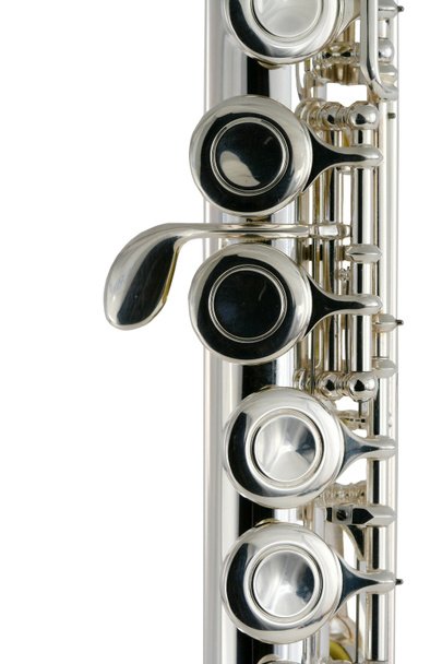 Flauta metálica isolada sobre branco
 - Foto, Imagem