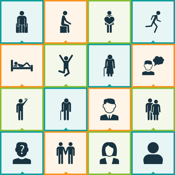 People icons set with friends, jogging, doing selfie and other beloveds elements. Isolated  illustration people icons. - Photo, Image