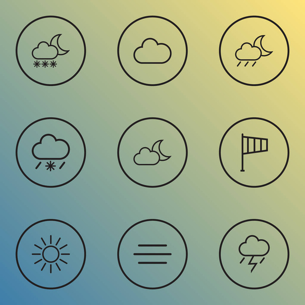 Air icons linea di stile impostato con nebbia, chiaro di luna, bufera di neve e altri elementi eolico. Isolate icone aria illustrazione
. - Foto, immagini