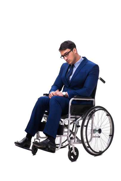 Бизнесмен с инвалидной коляской изолирован на белом фоне
 - Фото, изображение