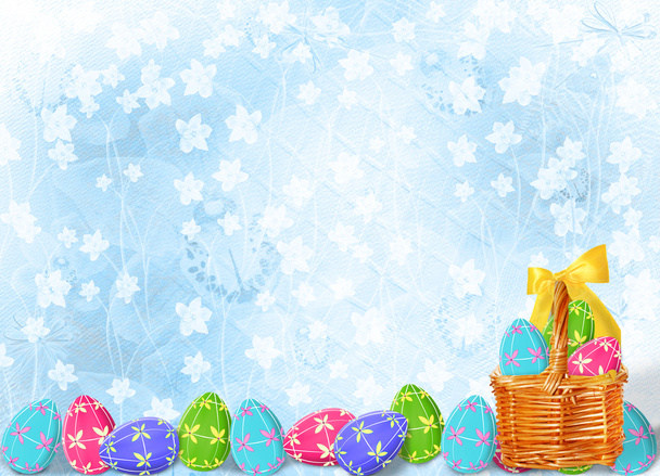 Pastel background with multicolored eggs to celebrate Easter - Foto, Bild