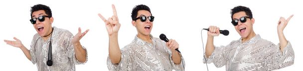 Mann mit Mikrofon isoliert auf weiß - Foto, Bild