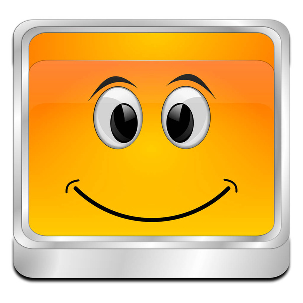 笑顔のオレンジボタン- 3Dイラスト- - 写真・画像