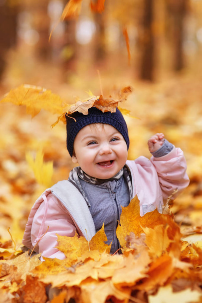 portrait of little baby girl in the autumn park - Foto, Imagem