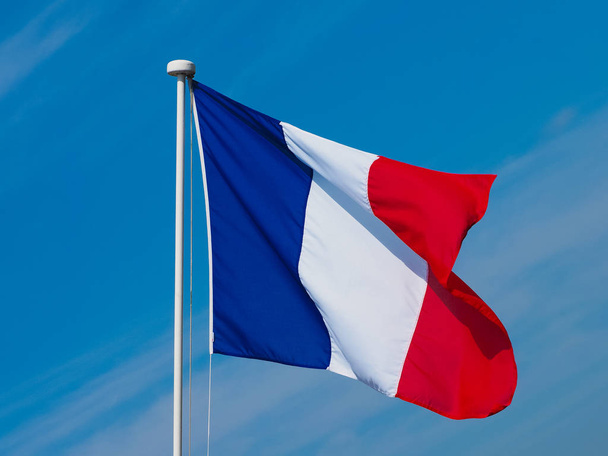 the French national flag of France, Europe over blue sky - Photo, Image