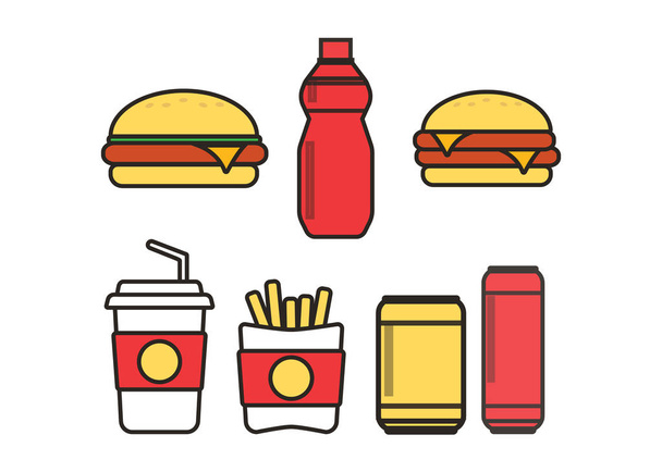 Fast food set of hamburger classic burger potatoes french for soft drinks - Vector, Image