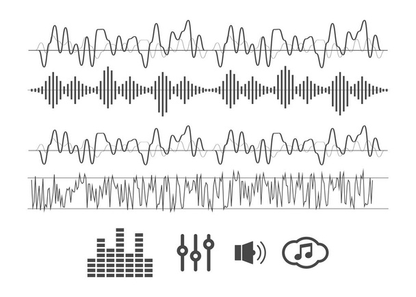 音波ベクトルだ。波のサインとシンボルをフラットスタイルで - ベクター画像