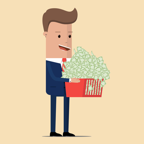 Businessman holds money in the basket. Vector Illustration - Vector, Image