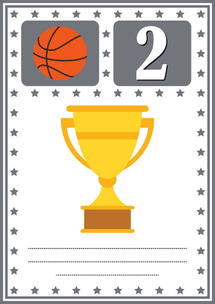 Certificado de baloncesto moderno con lugar para su contenido, para los niños segundo lugar
 . - Vector, imagen