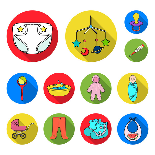 Nascita di icone piatte per bambini nella collezione di set per il design. Neonato e accessori vettoriale simbolo stock web illustrazione
. - Vettoriali, immagini
