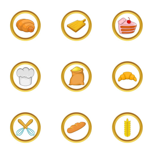 Home bakery icon set, cartoon style - Вектор, зображення